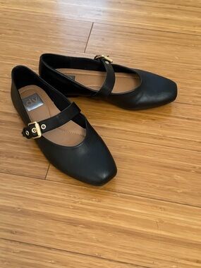 DV by Dolce Vita Black Mary Jane Flats with Gold Buckle
